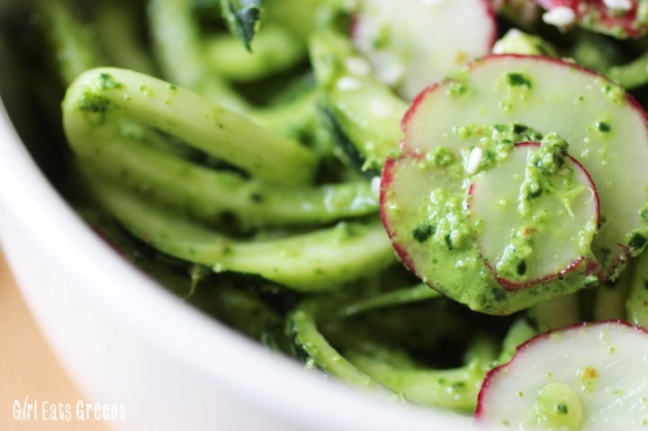 Raw Kale Radish Pesto with Zucchini Noodles Vegan Vegetarian Gluten Free Girl Eats Greens_0017